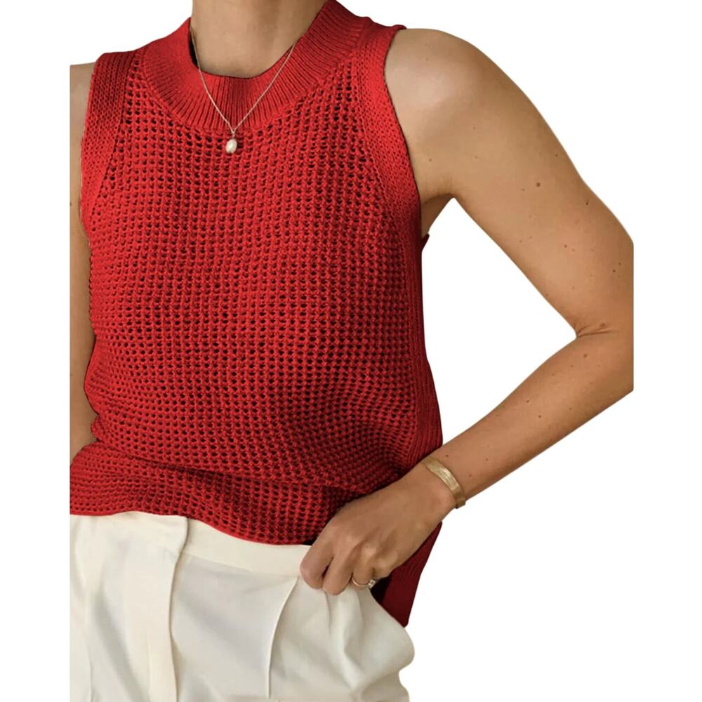 Commense Red Sleeveless Knit Top Size Small